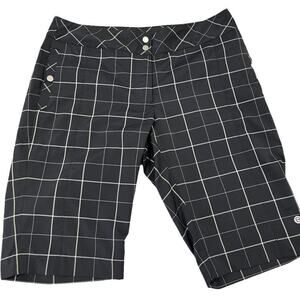 EP Sport women’s shorts 6 black white‎ plaid golf bermuda stretch pockets